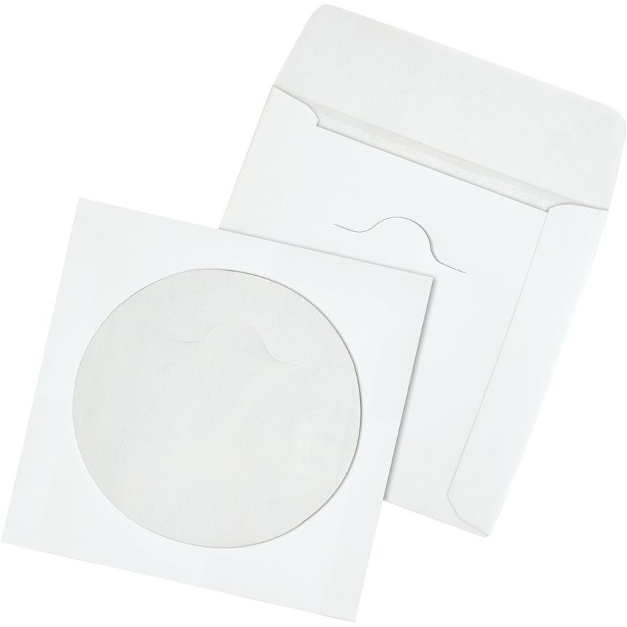 Quality Park Tech-No-Tear CD/DVD Sleeves - CD/DVD - 4 7/8" Width x 5" Length - Paper - 100 / Box - White. Picture 6