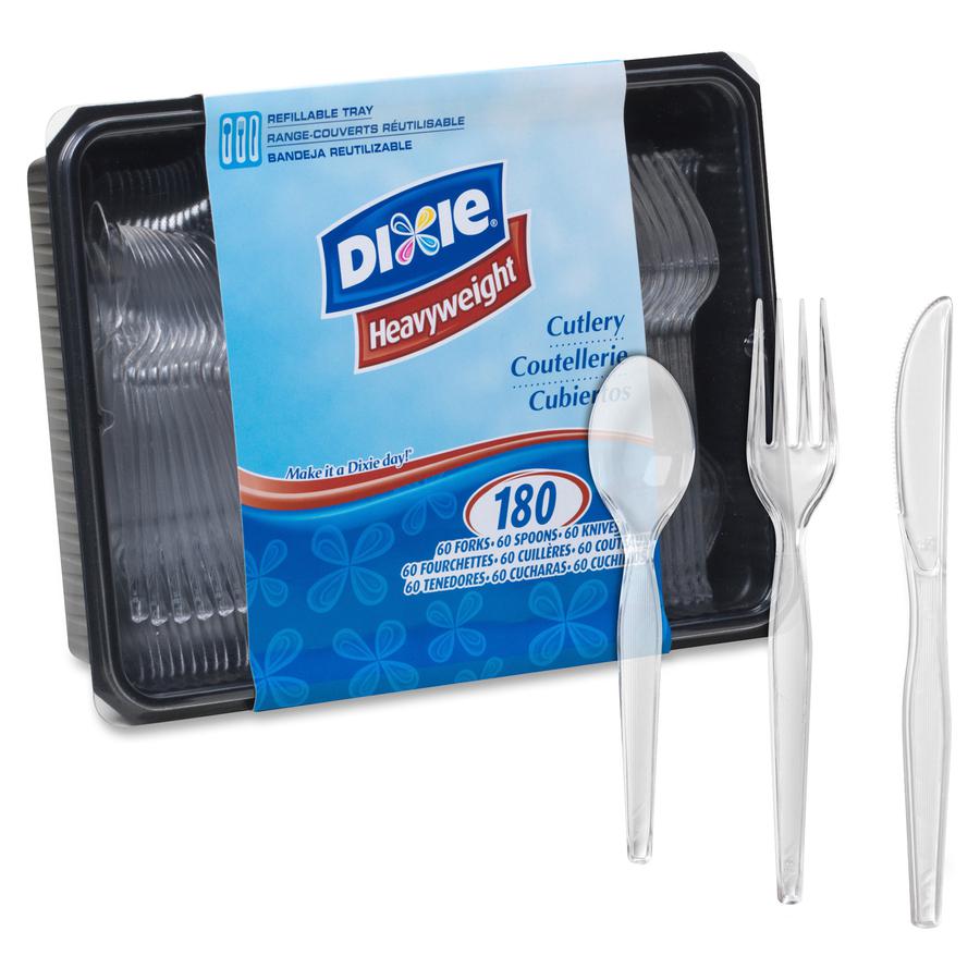 Dixie Heavyweight Disposable Forks, Knives & Teaspoons Keeper Pack Grab-N-Go by GP Pro - 180/Box - Cutlery Set - 60 x Teaspoon - 60 x Fork - 60 x Knife - Crystal. Picture 3