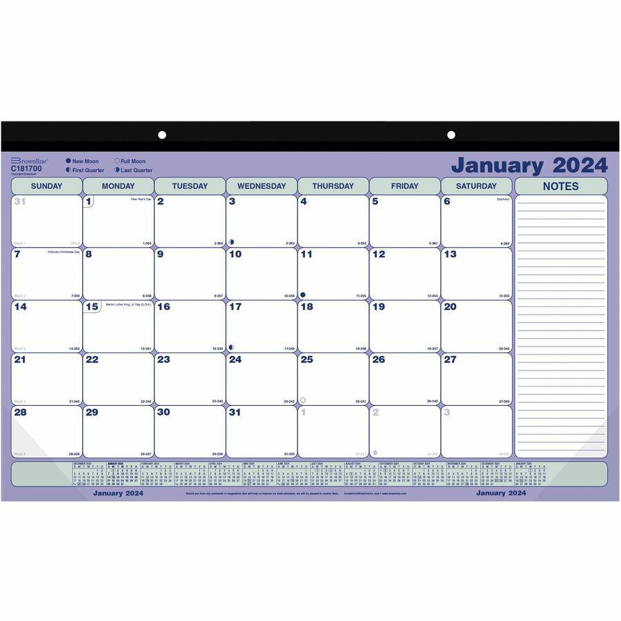 Blueline Monthly Compact Desk Pad/Wall Calendar - Monthly - 1 Year - January 2024 - December 2024 - 1 Month Single Page Layout - 17 3/4" x 10 7/8" Sheet Size - 2 x Holes - Chipboard - Desk Pad - Blue,. Picture 7