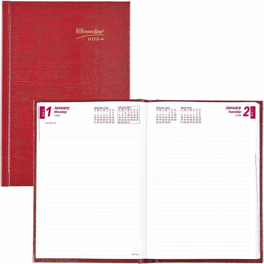Brownline Daily Planner - Daily - 1 Year - January 2024 - December 2024 - 1 Day Single Page Layout - 5 3/4" x 8 1/4" Sheet Size - Desktop - Red CoverNotepad - 1 Each. Picture 9