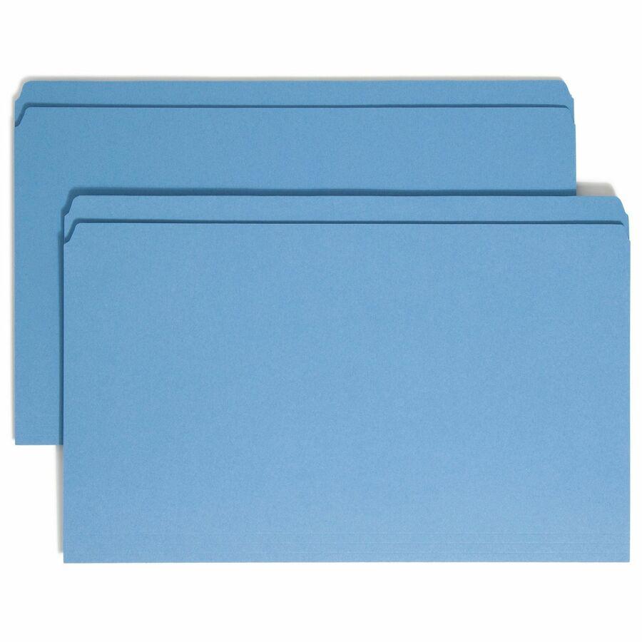 Smead Colored Straight Tab Cut Legal Recycled Top Tab File Folder - 8 1/2" x 14" - 3/4" Expansion - Blue - 10% Recycled - 100 / Box. Picture 11
