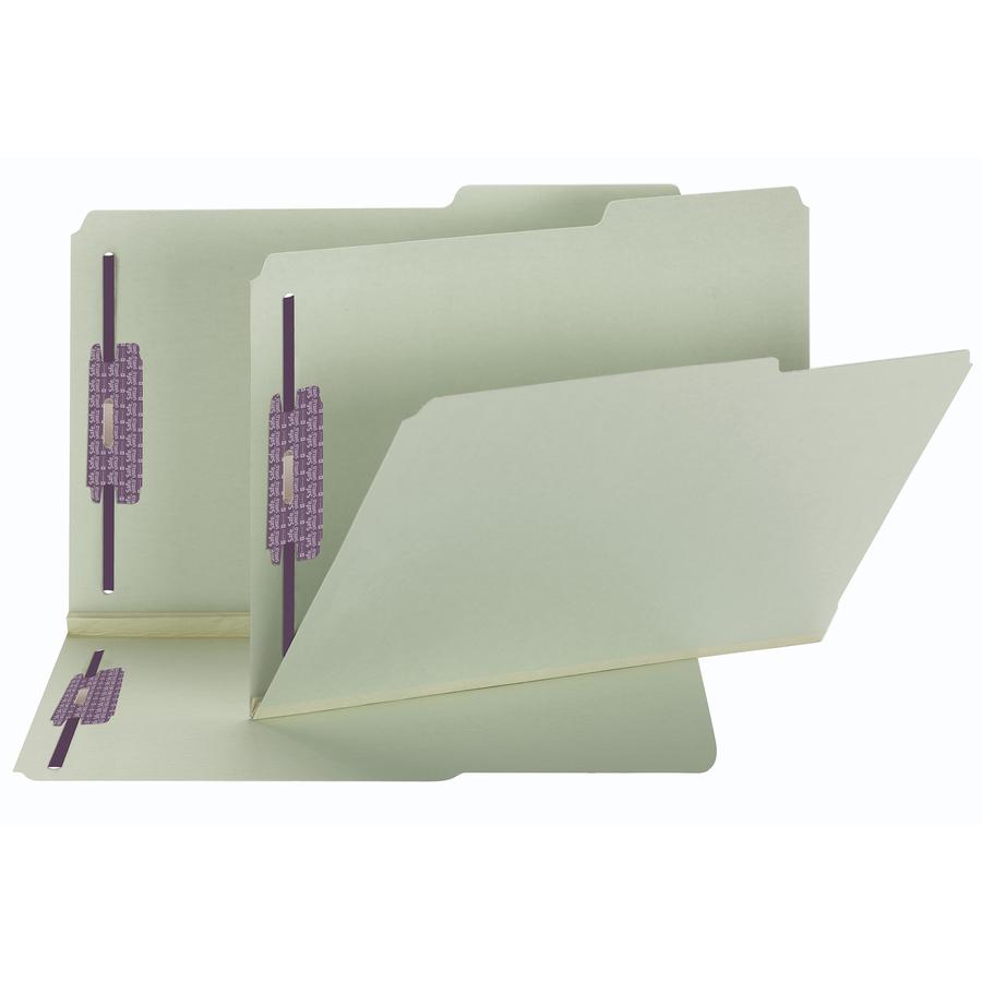 Smead 2/5 Tab Cut Legal Recycled Fastener Folder - 8 1/2" x 14" - 2" Expansion - 2 x 2S Fastener(s) - Top Tab Location - Right Tab Position - Pressboard - Gray, Green - 60% Paper Recycled - 25 / Box. Picture 2