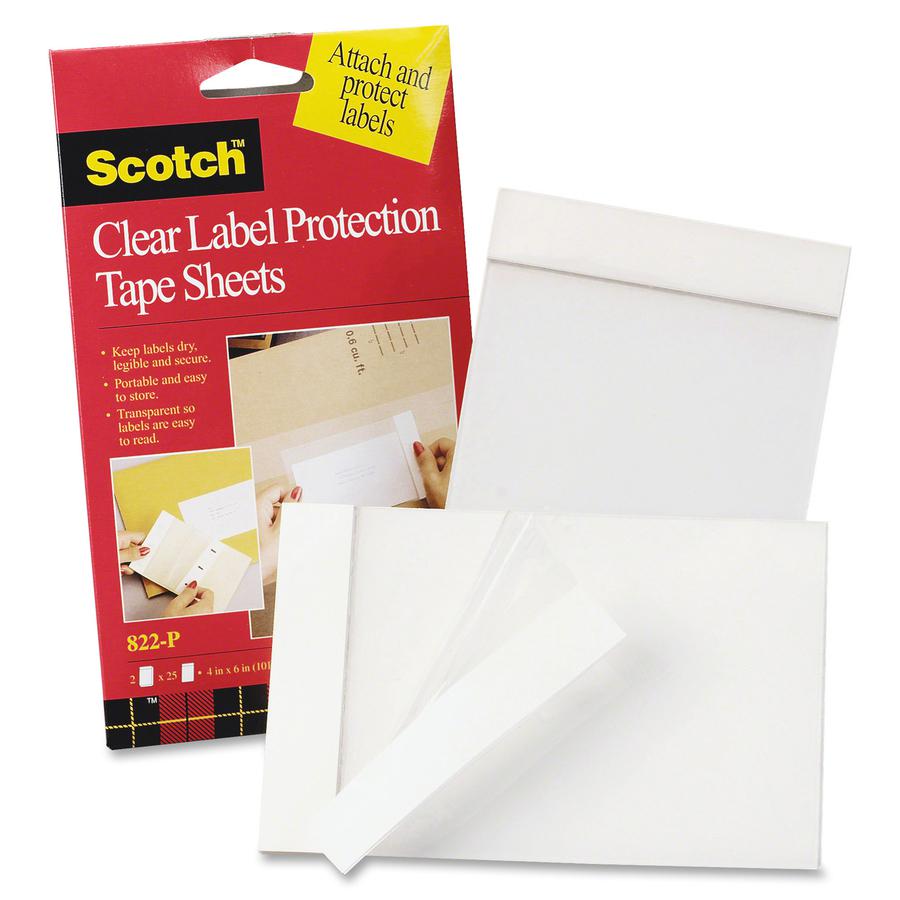 Scotch Label Protection Tape Sheets - 6" Length x 4" Width - Polypropylene Backing - For Repairing, Covering, Protecting - 2 / Pack - Clear. Picture 2