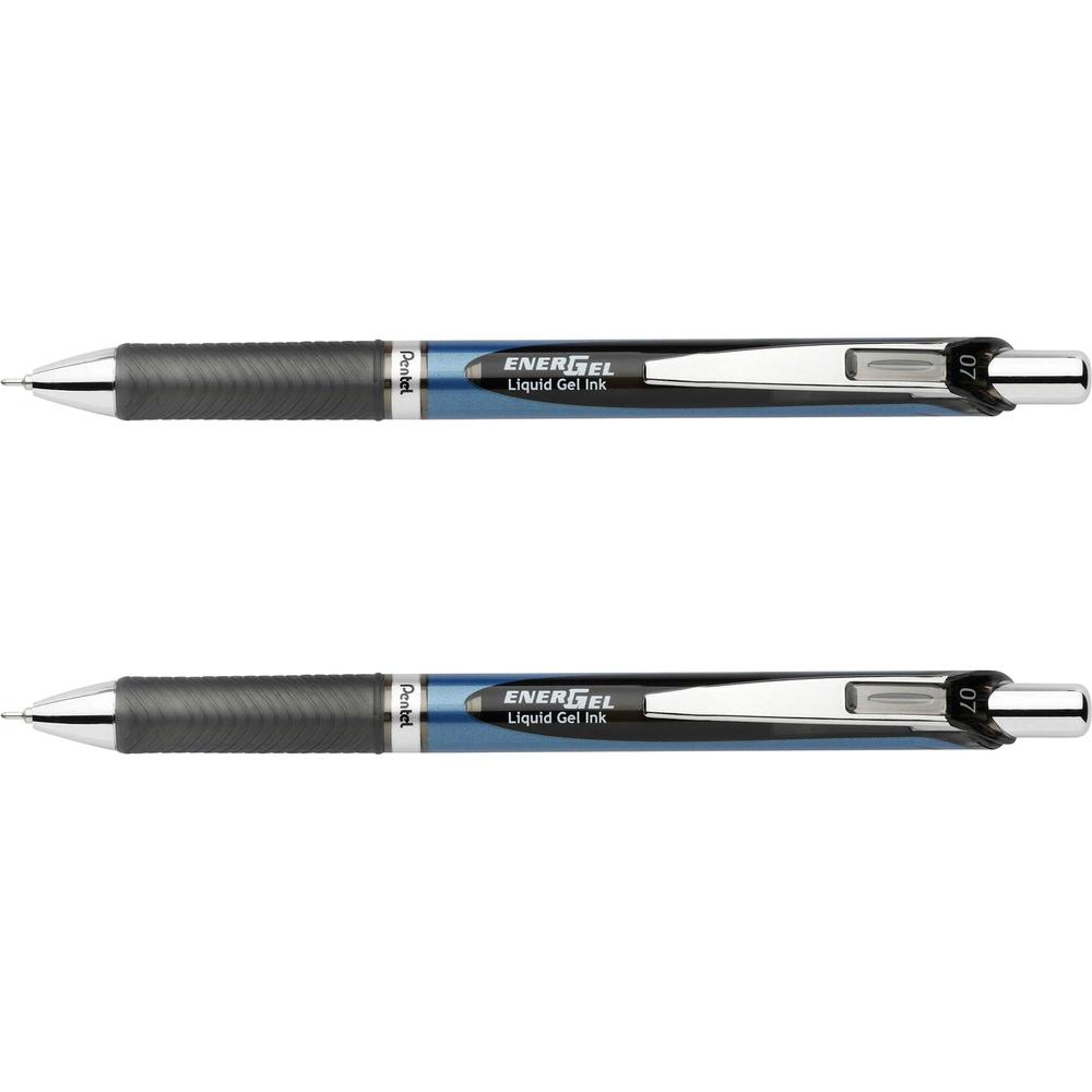EnerGel EnerGel RTX Liquid Gel Pens - Medium Pen Point - 0.7 mm Pen Point Size - Needle Pen Point Style - Refillable - Retractable - Black Gel-based Ink - Blue Barrel - Stainless Steel Tip - 2 / Pack. Picture 3