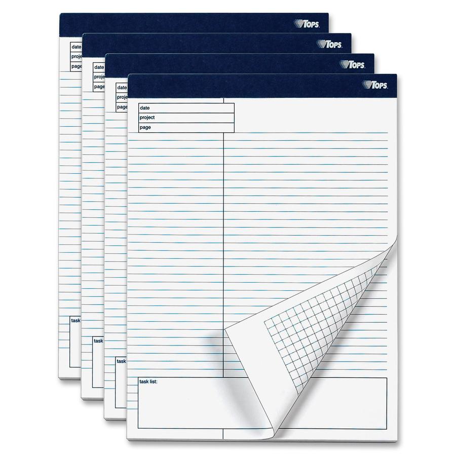 TOPS Project Planning Pads - 8 1/2" x 11 3/4" Sheet Size - White - Chipboard - Perforated - 4 / Pack. Picture 2