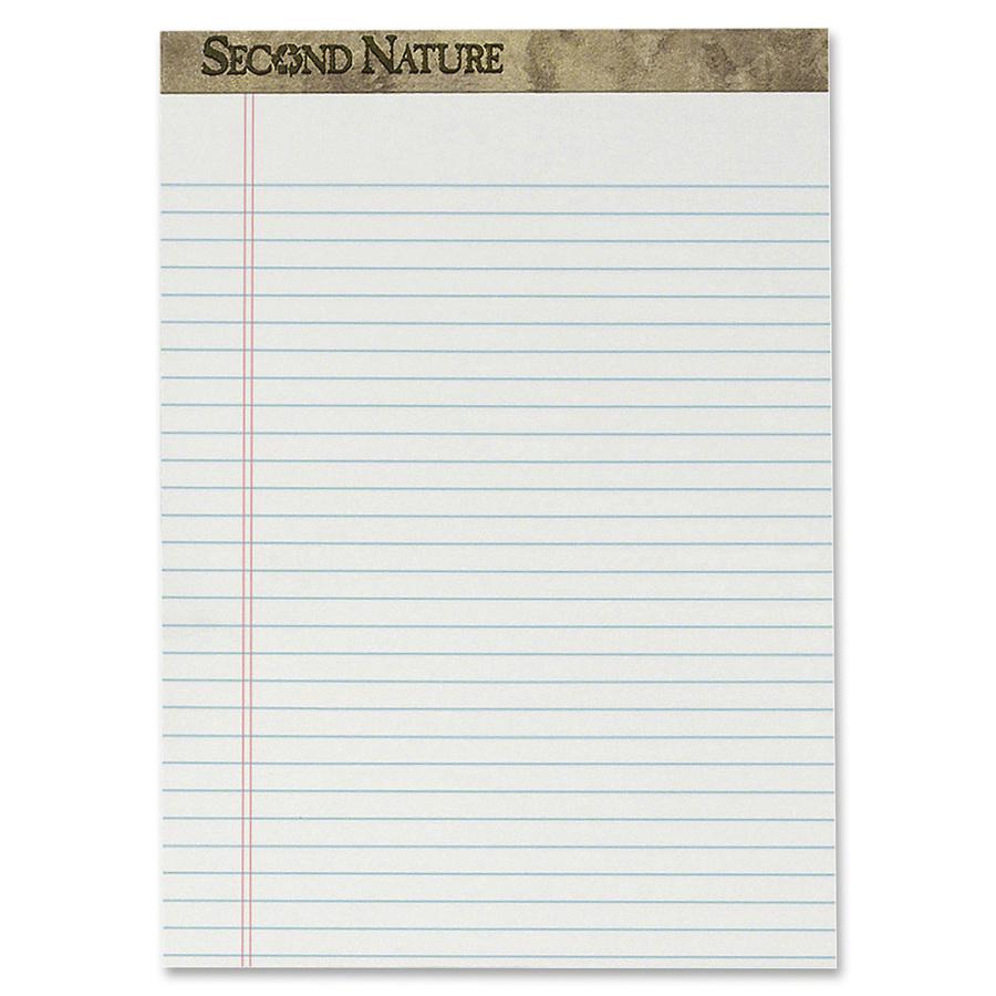 TOPS Second Nature Legal Pads - 50 Sheets - Ruled Red Margin - 18 lb Basis Weight - 8 1/2" x 11 3/4" - 2.50" x 11.8" x 8.5" - White Paper - Bleed Resistant, Perforated, Environmentally Friendly, Acid-. Picture 2