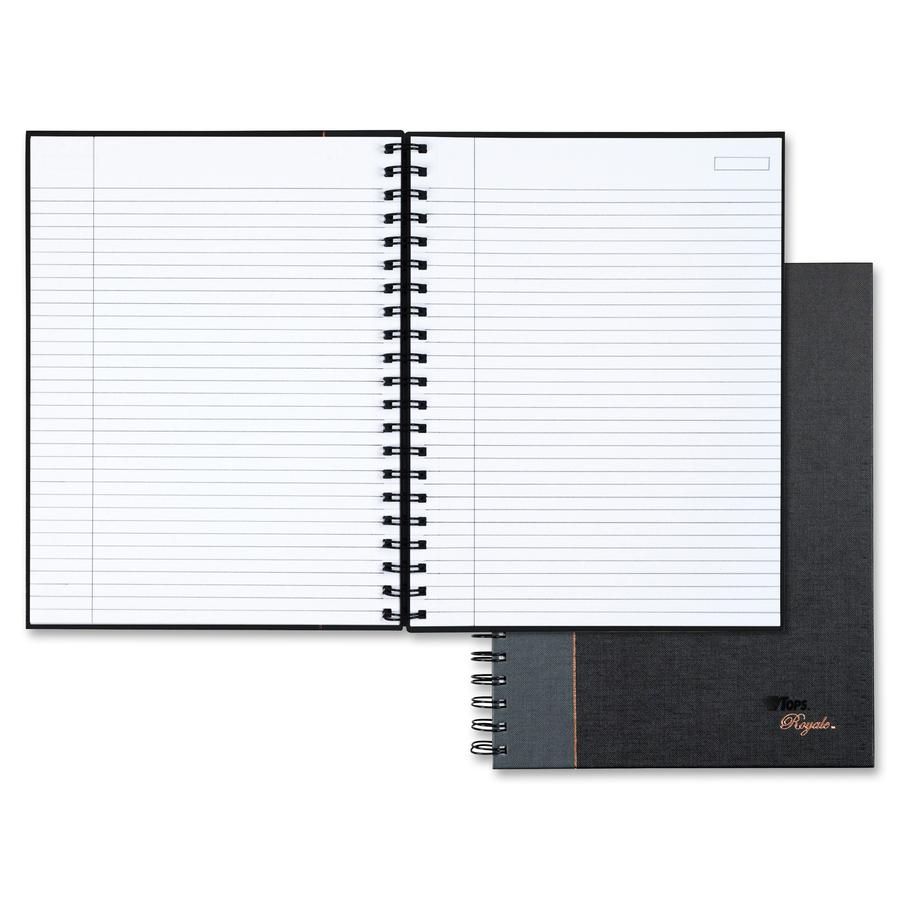 Tops 25331 Royale Business Notebook - 96 Sheets - Wire Bound - 20 lb Basis Weight - 8" x 10 1/2" - White Paper - BlackGeltex, Gray Cover - Hard Cover, Index Sheet, Perforated - 1 Each. Picture 3