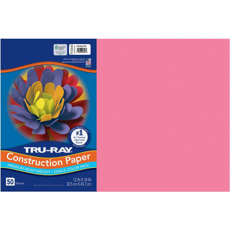 Tru-Ray Construction Paper - 12"Width x 18"Length - 76 lb Basis Weight - 50 / Pack - Shocking Pink - Sulphite. Picture 2