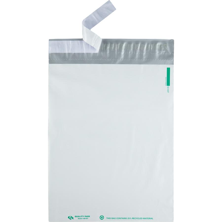 Quality Park 9 x 12 Poly Shipping Mailers with Self-Seal Closure - Document - 9" Width x 12" Length - Self-sealing - Polypropylene - 100 / Pack - Gray. Picture 2