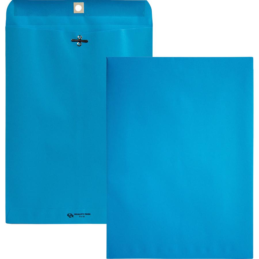 Quality Park 9 x 12 Clasp Envelopes with Deeply Gummed Flaps - Clasp - #90 - 9" Width x 12" Length - 28 lb - Clasp - Wove - 10 / Pack - Blue. Picture 7