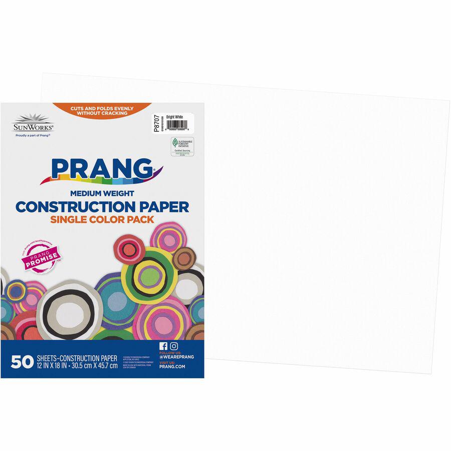 Prang Construction Paper - Art - 18"Width x 12"Length - 50 / Pack - Bright White. Picture 2