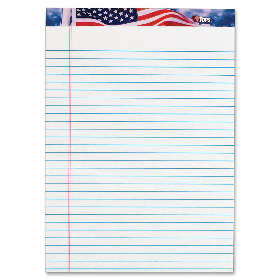 TOPS American Pride Legal Rule Writing Pad - 50 Sheets - Legal Ruled - 16 lb Basis Weight - 8 1/2" x 11 3/4" - 2.38" x 11.8" x 8.5" - White Paper - Ink Resistant, Smooth, Perforated, Acid-free - 12 / . Picture 2