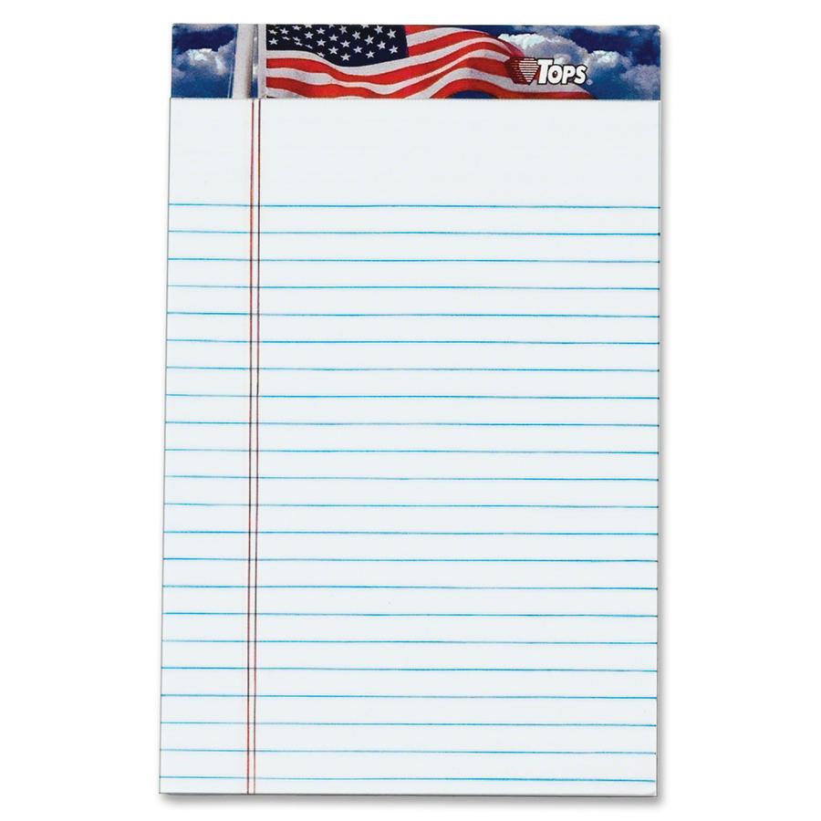 TOPS American Pride Writing Tablet - 50 Sheets - Strip - 16 lb Basis Weight - Jr.Legal - 5" x 8" - 8" x 5" - White Paper - Perforated, Heavyweight, Bleed Resistant, Acid-free - 1 Dozen. Picture 2