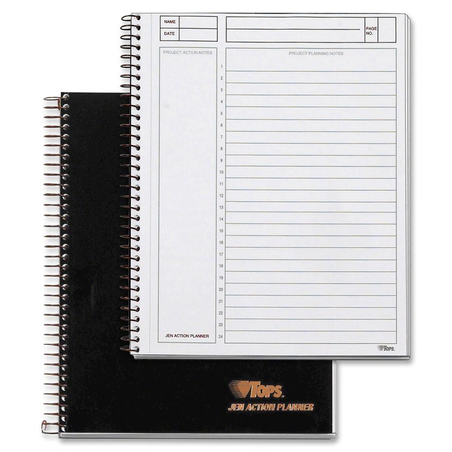 Tops 63827 Journal Entry Notetaking Planner Pad - 84 Sheets - Wire Bound - 20 lb Basis Weight - 6 3/4" x 8 1/2" - White Paper - Black Cover - Perforated, Unpunched - 1 Each. Picture 5