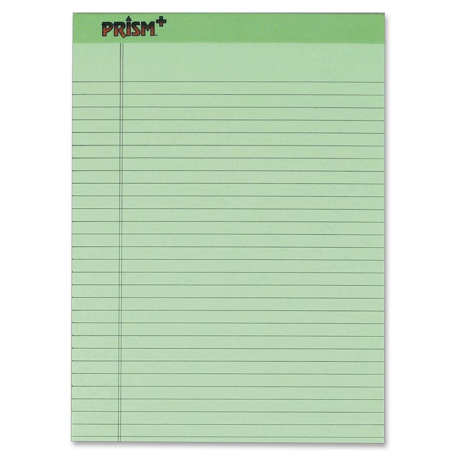 TOPS Prism Plus Wide Rule Green Legal Pad - 50 Sheets - Strip - 16 lb Basis Weight - 8 1/2" x 11 3/4" - 11.75" x 8.5" - Green Paper - Perforated, Rigid, Heavyweight, Bleed Resistant, Acid-free, Unpunc. Picture 2