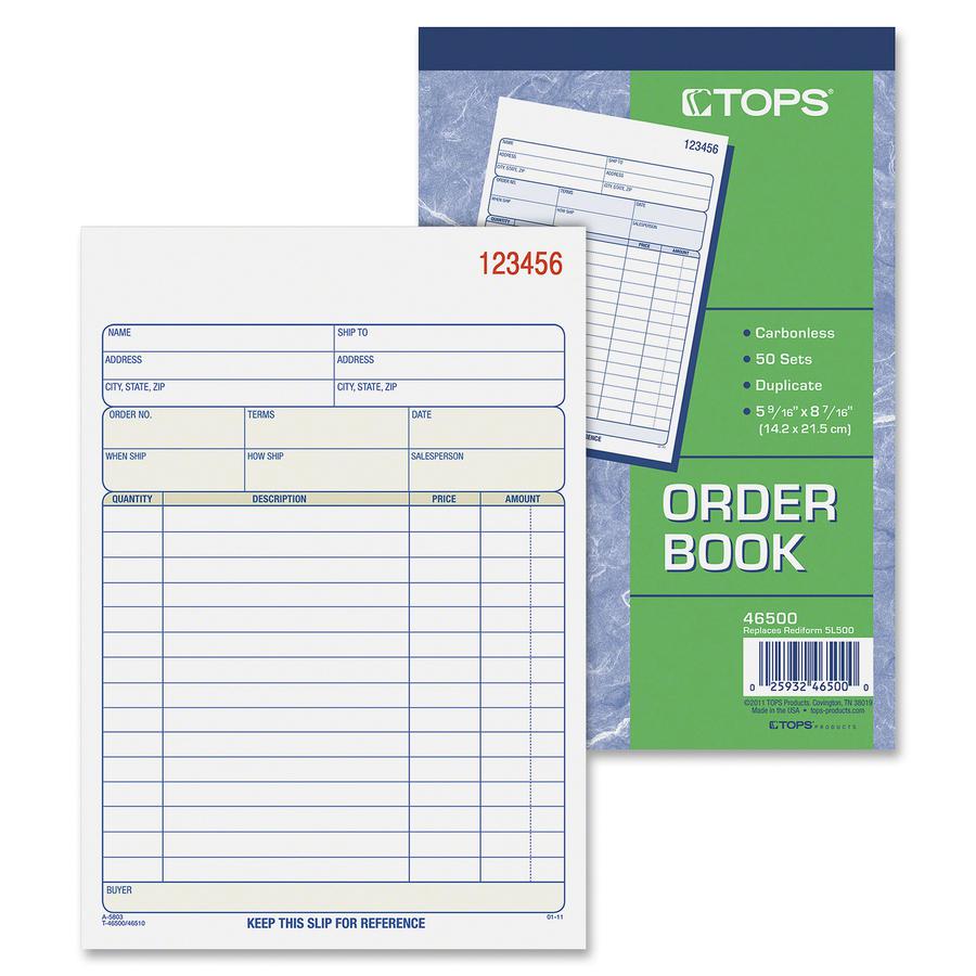 TOPS 2-part Carbonless Sales Order Book - 50 Sheet(s) - 15 lb - 2 PartCarbonless Copy - 5.56" x 7.94" Form Size - White, Canary - Blue Print Color - 1 Each. Picture 3