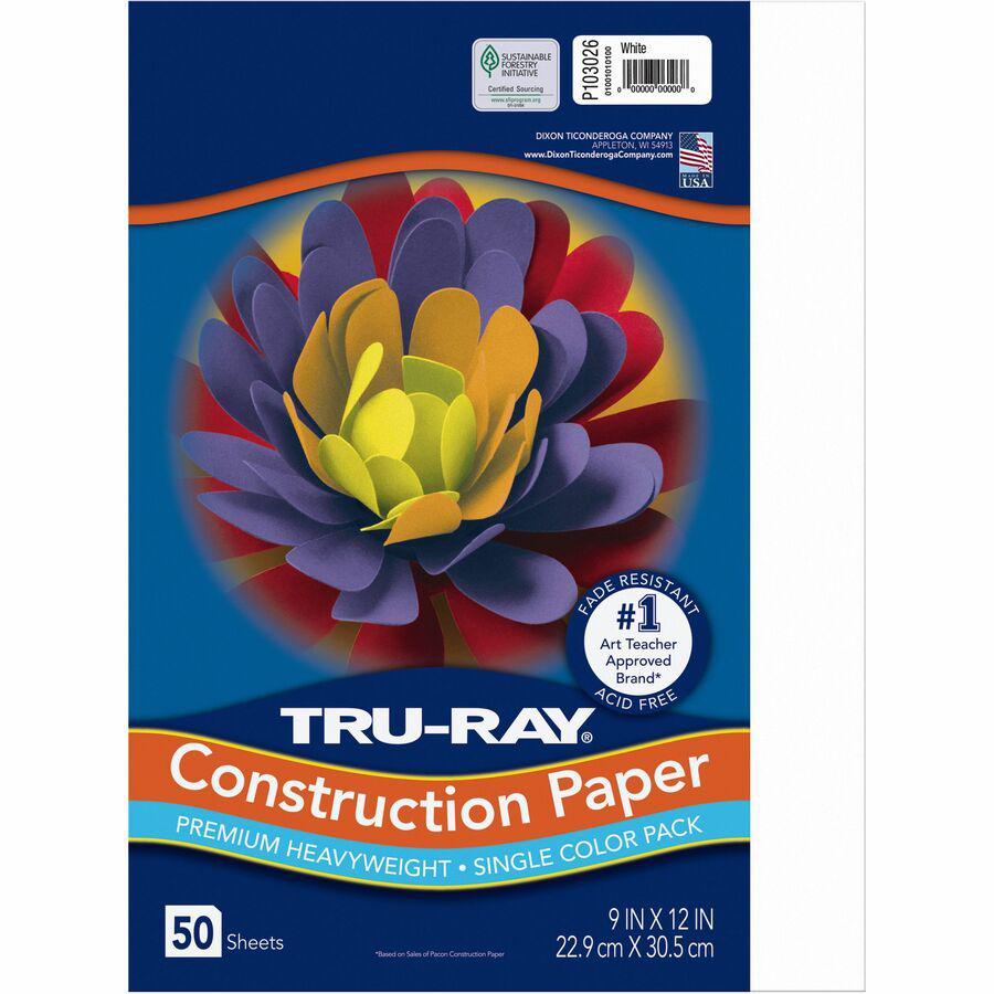 Tru-Ray Heavyweight Construction Paper - 12"Width x 9"Length - 50 / Pack - White - Sulphite. Picture 2