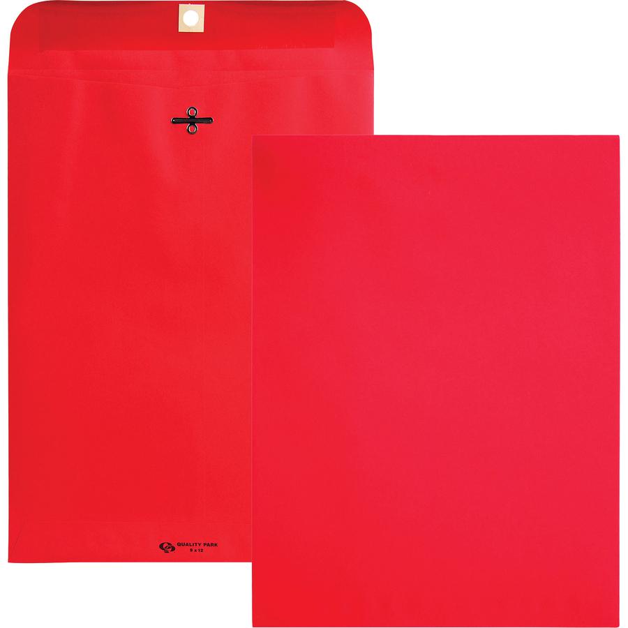 Quality Park Brightly Colored 9x12 Clasp Envelopes - Clasp - #90 - 9" Width x 12" Length - 28 lb - Clasp - Paper - 10 / Pack - Red. Picture 3