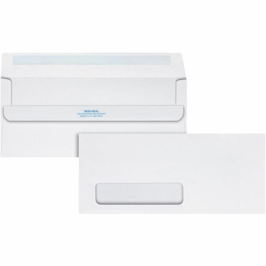 Quality Park No. 10 Single Window Envelope with a Self-Seal Closure - Single Window - #10 - 4 1/8" Width x 9 1/2" Length - 24 lb - Self-sealing - Wove - 500 / Box - White. Picture 6