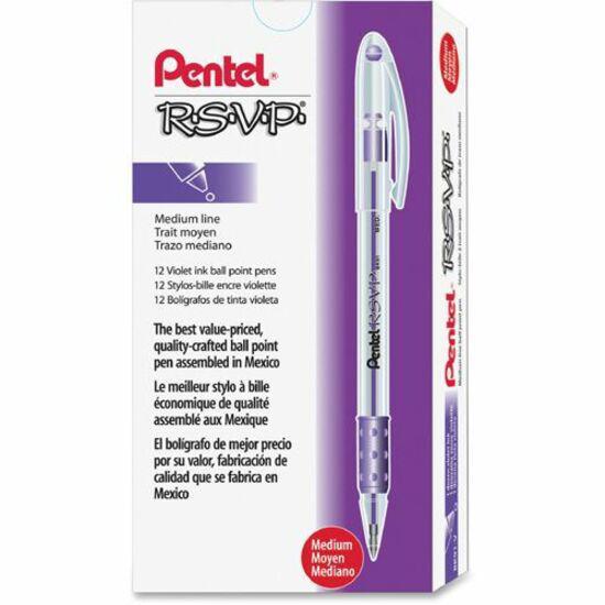 Pentel R.S.V.P. Ballpoint Stick Pens - Medium Pen Point - 1 mm Pen Point Size - Refillable - Violet - Clear Barrel - 1 Dozen. Picture 2