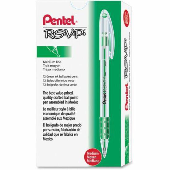 Pentel R.S.V.P. Ballpoint Stick Pens - Medium Pen Point - 1 mm Pen Point Size - Refillable - Green - Clear Barrel - 1 Dozen. Picture 2