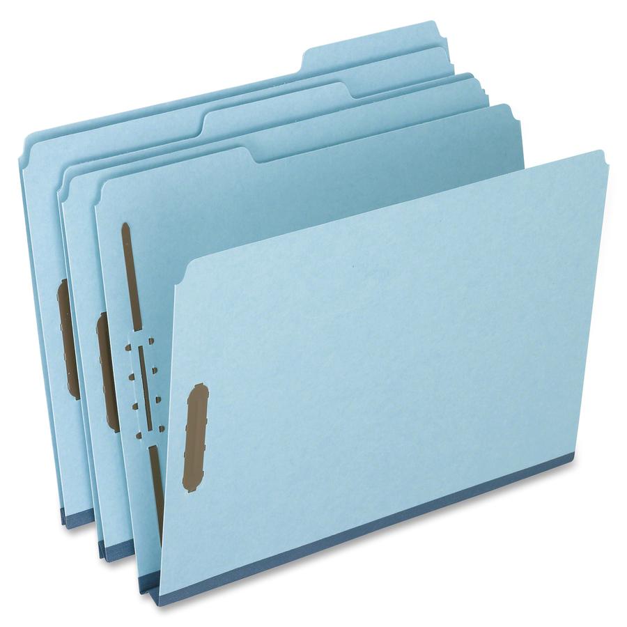Pendaflex Fastener Folder - 8 1/2" x 11" - 2 Fastener(s) - Top Tab Location - Assorted Position Tab Position - Pressboard - Blue - 60% Recycled - 25 / Box. Picture 2