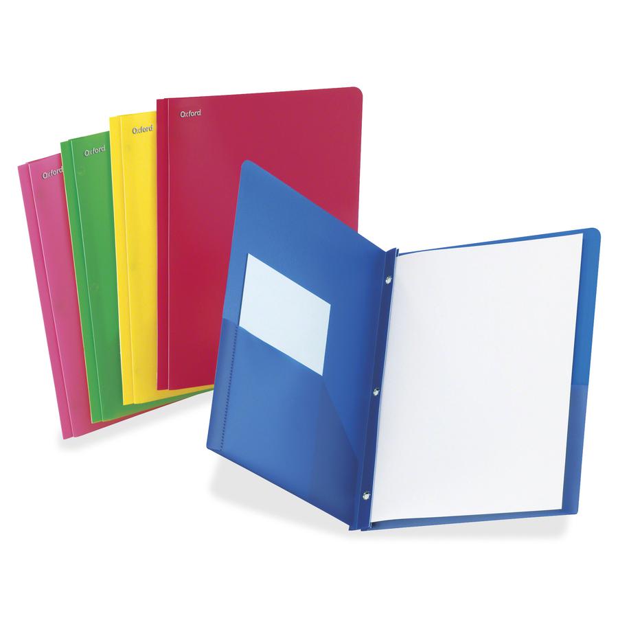 TOPS Letter Pocket Folder - 8 1/2" x 11" - 100 Sheet Capacity - Prong Fastener - 1/2" Fastener Capacity - 2 Pocket(s) - Polypropylene - Blue, Red, Pink, Green, Yellow - 25 / Box. Picture 2