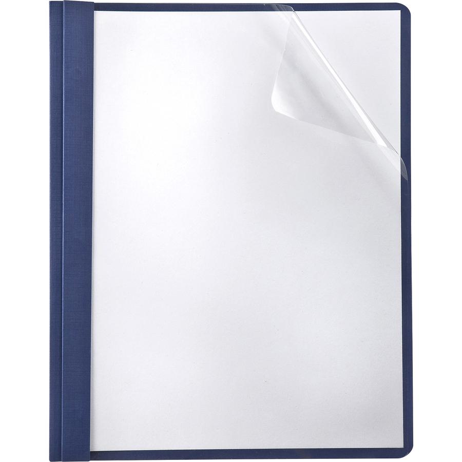 TOPS Letter Recycled Report Cover - 8 1/2" x 11" - 85 Sheet Capacity - 3 x Double Tang Fastener(s) - 1/2" Fastener Capacity for Folder - Linen - Navy - 35% Fiber Recycled - 25 / Box. Picture 2