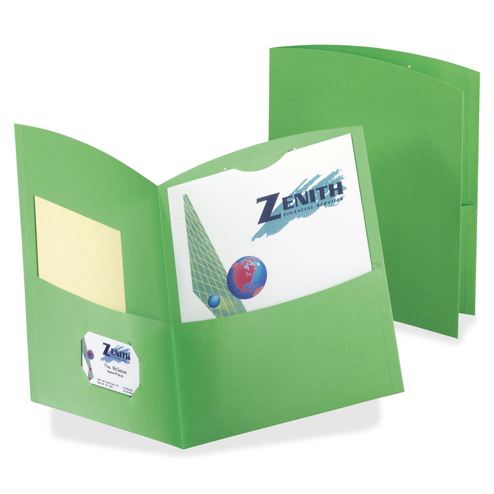 TOPS Contour Letter Recycled Pocket Folder - 8 1/2" x 11" - 100 Sheet Capacity - 2 Pocket(s) - Embossed Paper, Stock - Green - 100% Fiber Recycled - 25 / Box. Picture 2