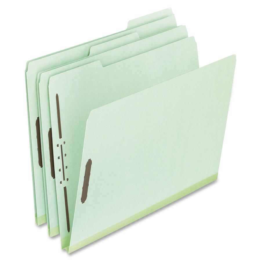 Pendaflex Pressboard Folders with Fastener - 8 1/2" x 11" - 1" Expansion - 2 Fastener(s) - Top Tab Location - Assorted Position Tab Position - Pressboard - Green - 60% Recycled - 25 / Box. Picture 2