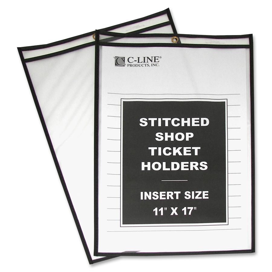 C-Line Shop Ticket Holders, Stitched - Both Sides Clear, 11 x 17, 25/BX, 46117. Picture 3