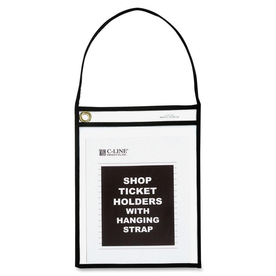 C-Line Shop Ticket Holders With Hanging Straps, Stitched - Black, Both Sides Clear, 9 X 12, 15/BX, 41922. Picture 4