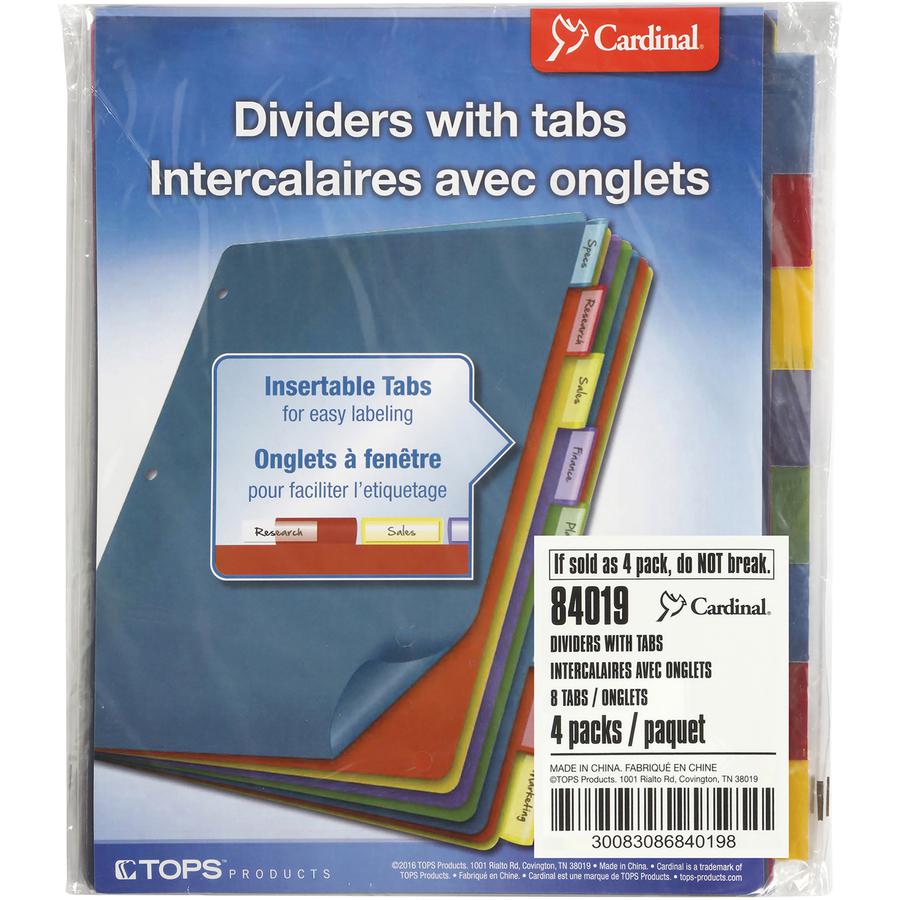 Cardinal Extra-tough Poly Dividers - 8 Tab(s)/Set - Letter - 8.50" Width x 11" Length - 3 Hole Punched - Polypropylene Divider - Multicolor Tab(s) - 4 / Pack. Picture 2