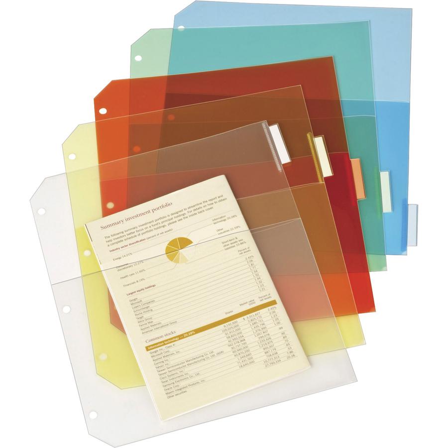 Cardinal Ring Binder Poly Pockets - 20 x Sheet Capacity - For Letter 8 1/2" x 11" Sheet - 3 x Holes - Assorted - Poly - 5 / Pack. Picture 3