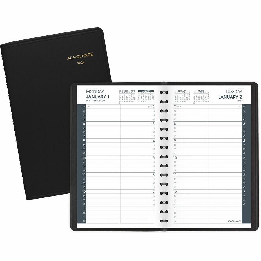 At-A-Glance Daily Appointment Book - Small Size - Julian Dates - Daily - January 2024 - December 2024 - 7:00 AM to 7:45 PM - Quarter-hourly - 1 Day Single Page Layout - 5" x 8" White Sheet - Wire Boun. Picture 3