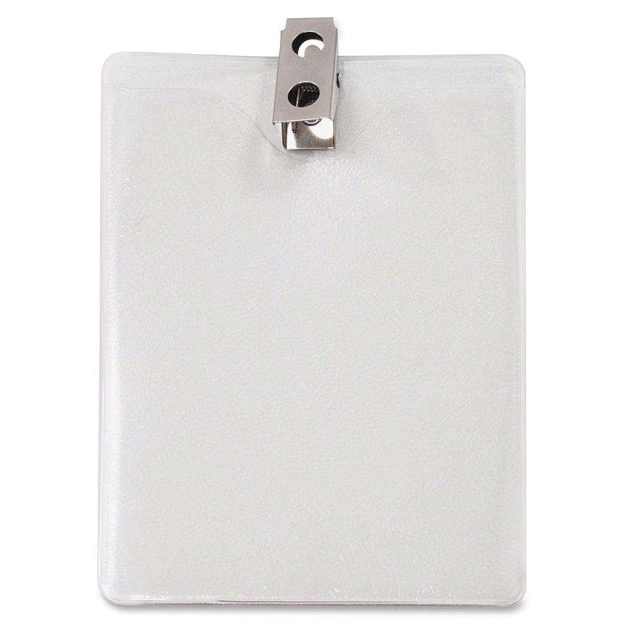 Advantus Vertical Badge Holder with Clip - 3" x 4" - Vinyl - 50 / Pack - Clear. Picture 3