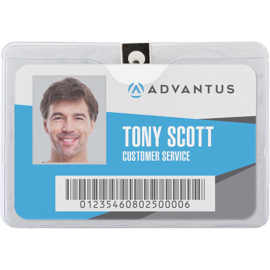 Advantus Horizontal Badge Holder with Clip - 4" x 3" - Vinyl - 50 / Pack - Clear. Picture 2