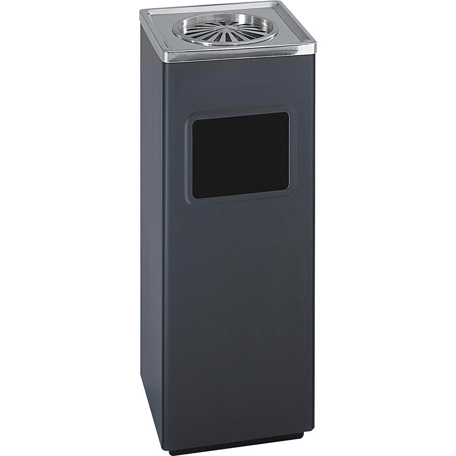 Safco Sandless Square Ash Urn/Trash Receptacle - 3 gal Capacity - Square - 24.8" Height x 9.5" Width x 9.5" Depth - Stainless Steel - Black - 1 Each. Picture 2