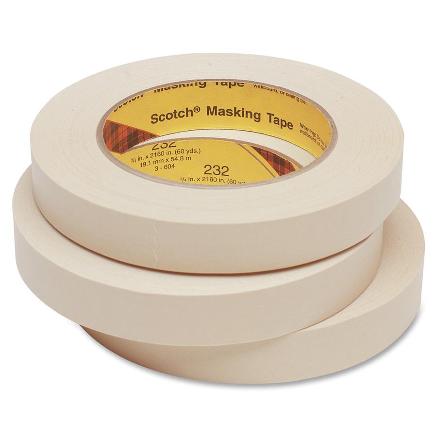 Scotch High-Performance Masking Tape - 60.15 yd Length x 0.47" Width - 6.3 mil Thickness - 3" Core - Rubber Backing - For Bundling, Holding, Protecting - 1 / Roll - Tan. Picture 2