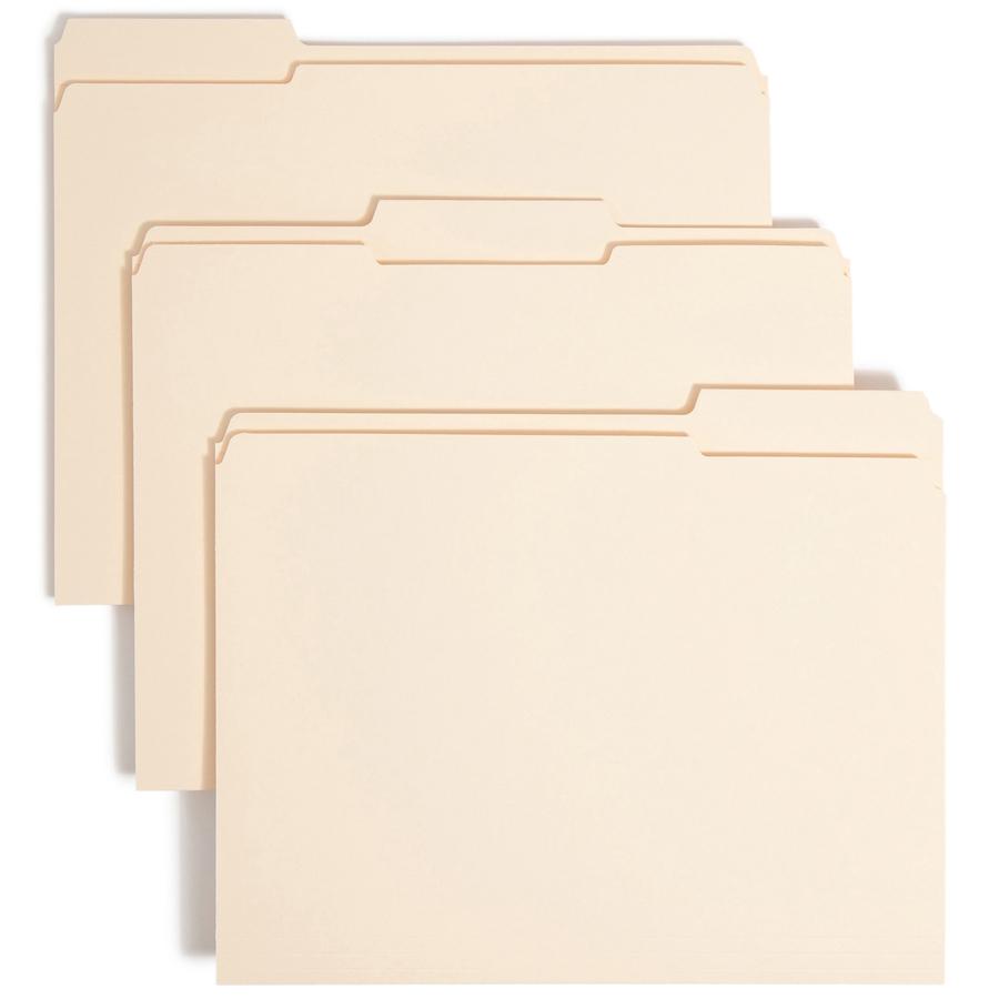 Smead 1/3 Tab Cut Letter Recycled Top Tab File Folder - 8 1/2" x 11" - Top Tab Location - Assorted Position Tab Position - Manila - Manila - 10% Recycled - 100 / Box. Picture 2