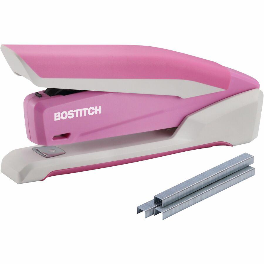 Bostitch InCourage Spring-Powered Antimicrobial Desktop Stapler - 20 of 20lb Paper Sheets Capacity - 210 Staple Capacity - Full Strip - Pink, White. Picture 10