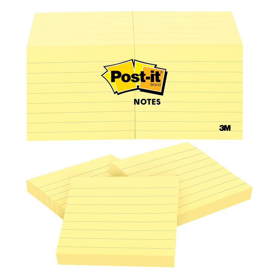 Post-it&reg; Notes Original Lined Notepads - 1200 - 3" x 3" - Square - 100 Sheets per Pad - Ruled - Yellow - Paper - Removable - 12 / Pack. Picture 11