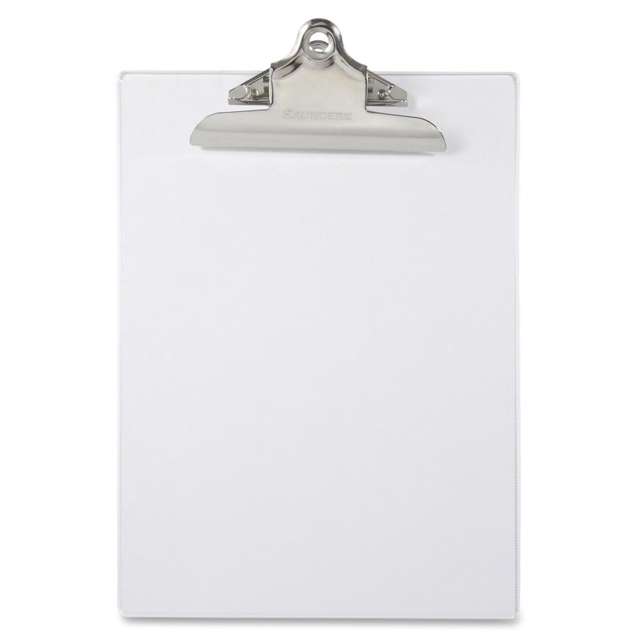 Saunders Transparent Clipboard with High Capacity Clip - 1" Clip Capacity - 8 1/2" x 11" - Plastic - Clear - 1 Each. Picture 4