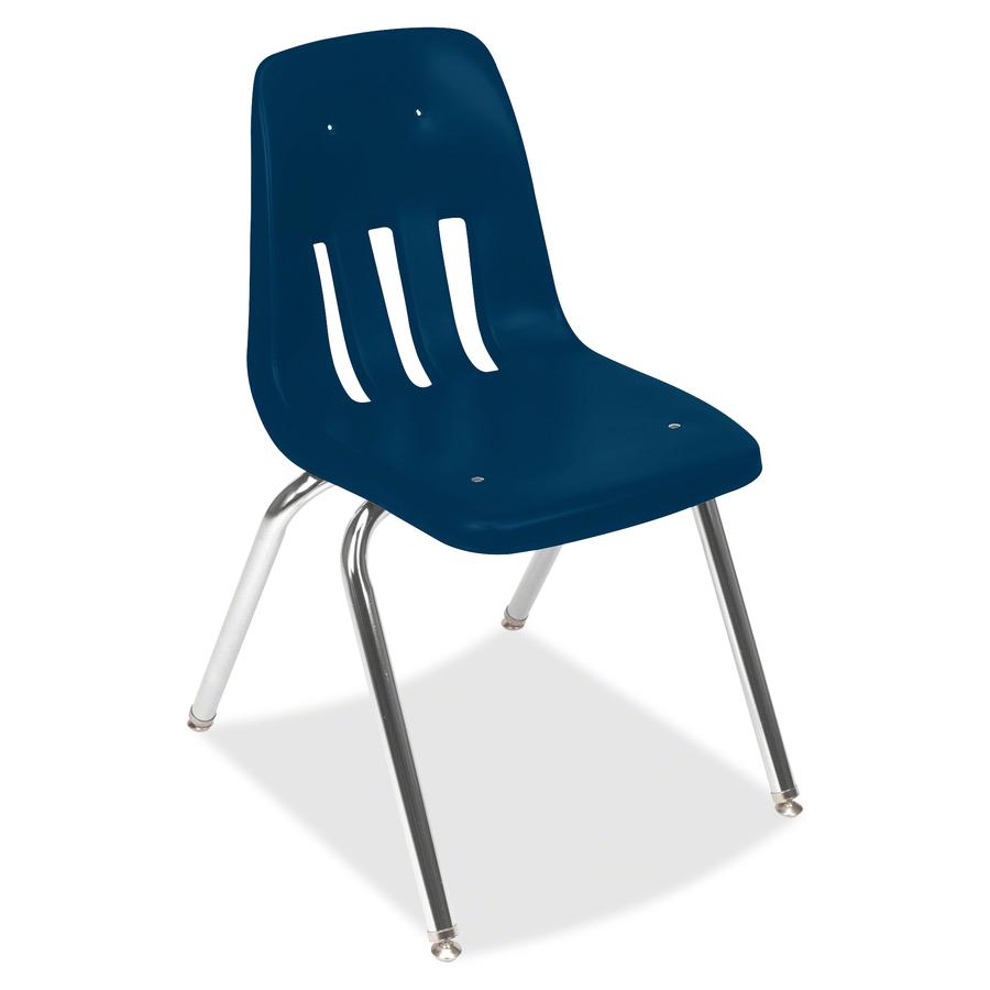 Virco 9000 Series Classroom Stacking Chairs - Chrome Steel Frame - Four-legged Base - Blue - Plastic - 4 / Carton. Picture 2