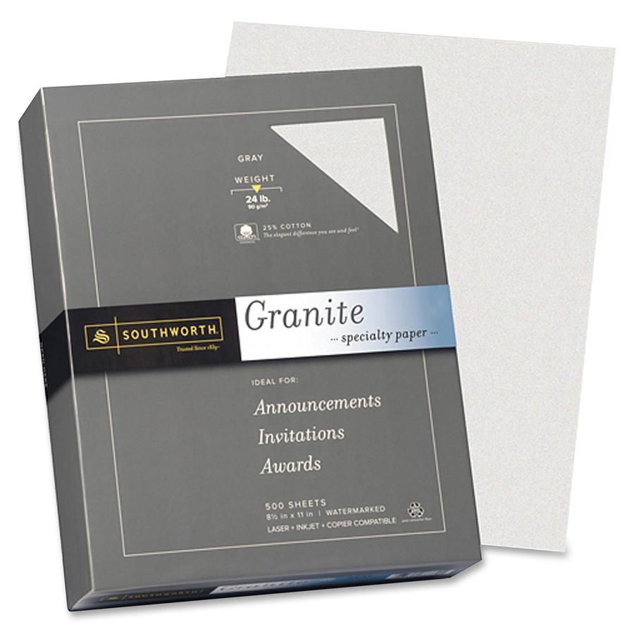 Southworth Granite Specialty Paper - Gray - Letter - 8 1/2" x 11" - 24 lb Basis Weight - Granite - 500 / Box - Acid-free, Lignin-free - Gray. Picture 2