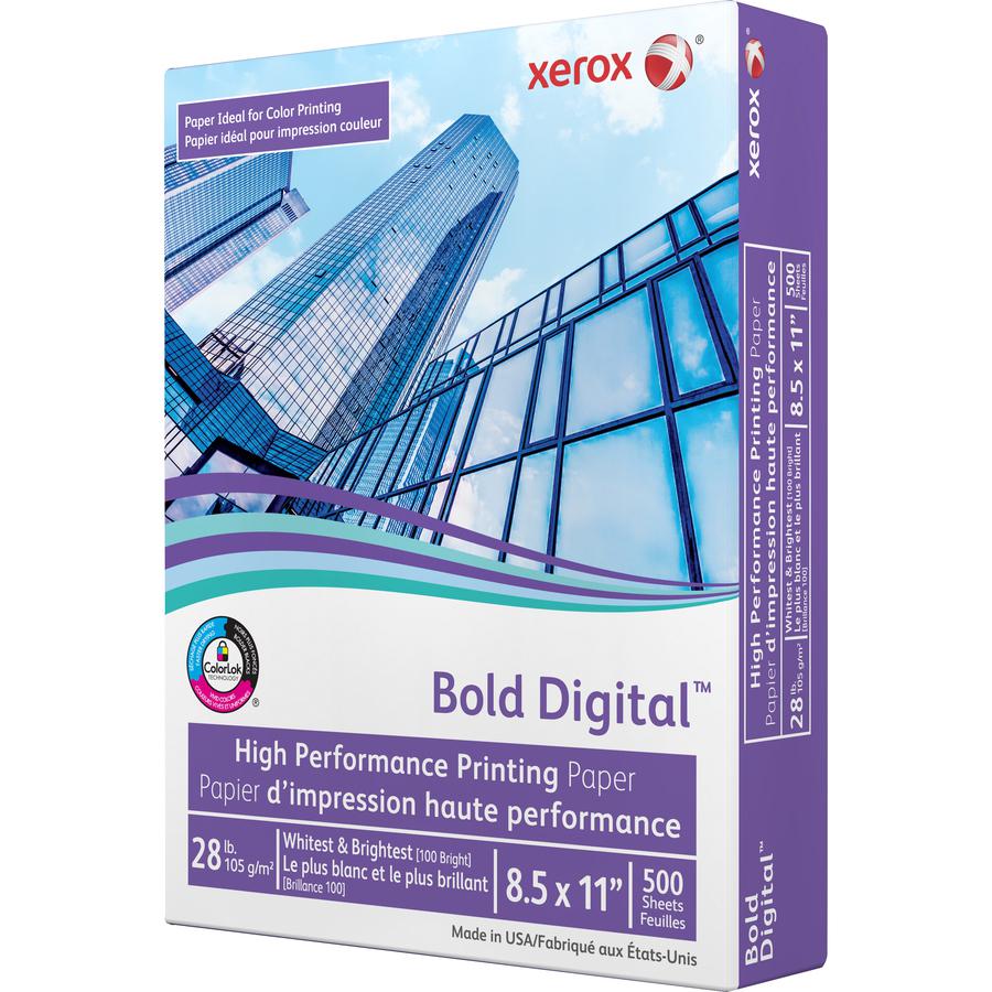 Xerox Bold Digital Printing Paper - 100 Brightness - Letter - 8 1/2" x 11" - 28 lb Basis Weight - Smooth - 500 / Ream - Sustainable Forestry Initiative (SFI) - Uncoated - White. Picture 3