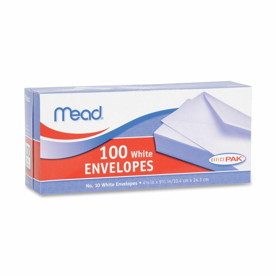 Mead Plain White Envelopes - Business - #10 - 4 1/8" Width x 9 1/2" Length - Gummed - 100 / Box - White. Picture 2