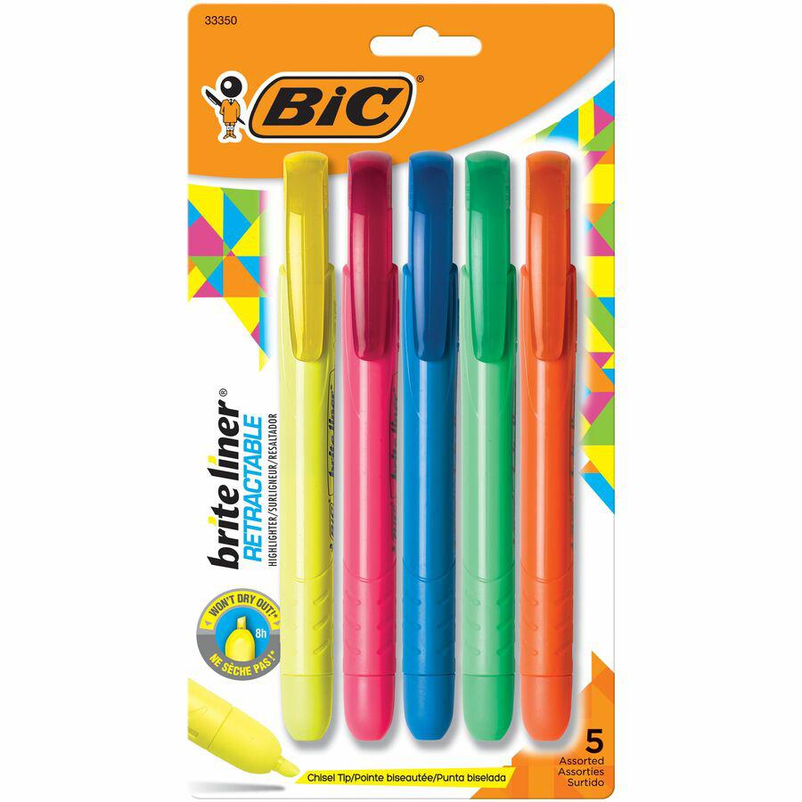BIC Brite Liner Retractable Highlighters - Chisel Marker Point Style - Retractable - Assorted - 5 / Set. Picture 7