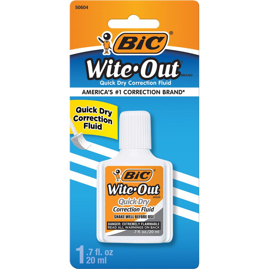 BIC Wite-Out Quick Dry Correction Fluid - Foam Brush Applicator - 20 mL - White - Quick Drying, Spill Resistant - 1 / Pack. Picture 6