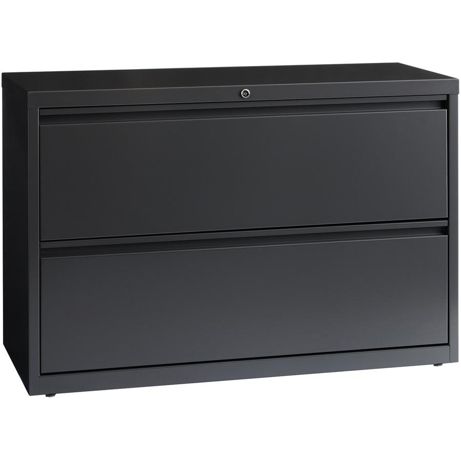 Lorell Lateral File - 2-Drawer - 42" x 18.6" x 28.1" - 2 x Drawer(s) - Legal, Letter, A4 - Lateral - Rust Proof, Leveling Glide, Interlocking, Ball-bearing Suspension - Charcoal - Baked Enamel - Steel. Picture 4